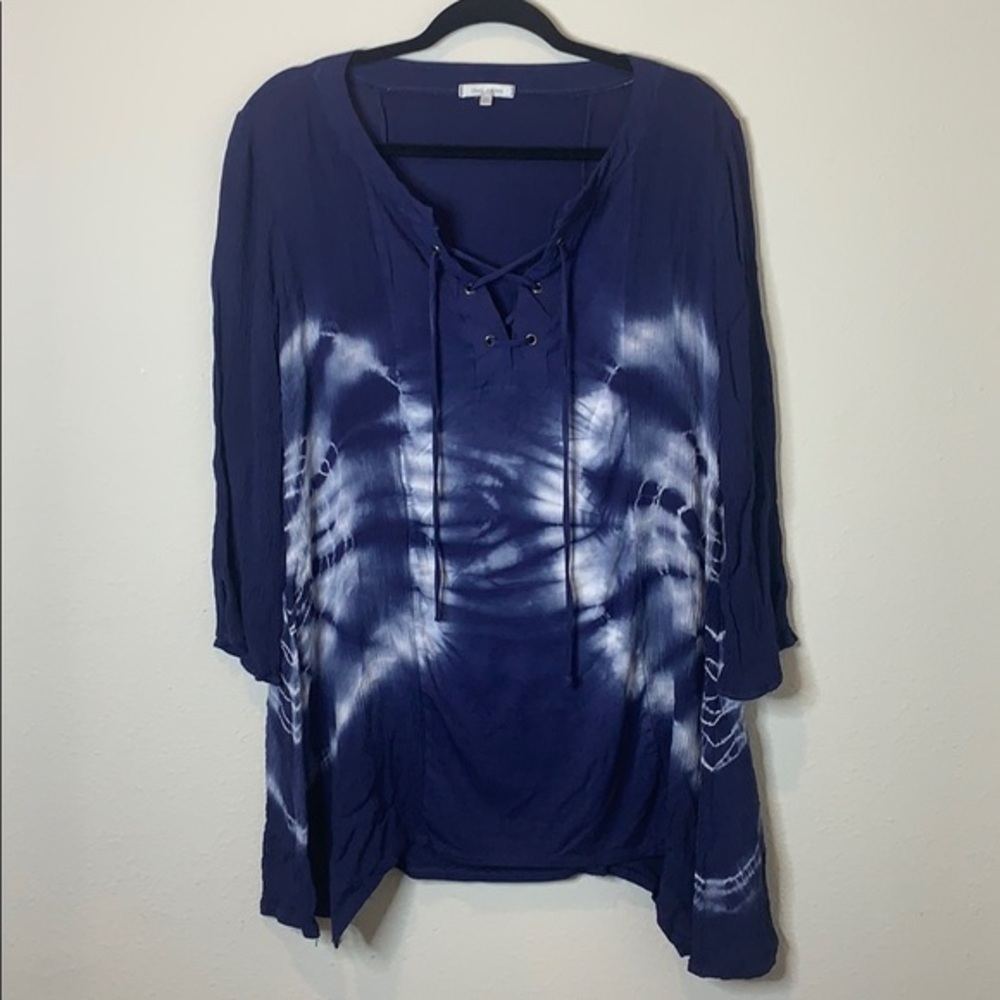 Ava James Blue Circle Tie Dye Tunic Medium